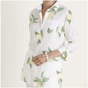 Chico's Lemon Print Linen Tunic top Shirt Sz 2 ~L Lemons Fruit Summer Coastal